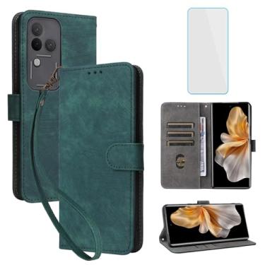 Imagem de IUQXU Capa carteira para celular VIVO V30 Pro 5G com protetor de tela [bloqueio RFID] Suporte de cartão flip de couro com alça de pulso feminina masculina capa de celular para VIVO V30Pro V 30 Pro 5G