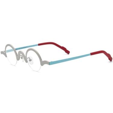 Imagem de FONEX Armação de óculos de titânio puro colorido feminino retrô pequeno óculos redondos, F85810_prata, 42-31-145