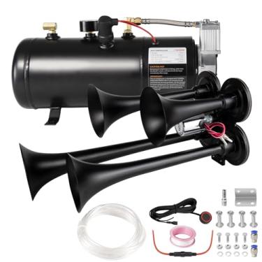Imagem de Buzina de ar de 180 dB com compressor de ar de 0,8 galão, kit de buzina de trem super alto com tanque de ar de 150 PSI para caminhão, jipe, picape e SUV (kit de buzina de caminhão preto)