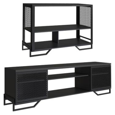Imagem de Rack 180 Cm 2 PT Aparador 130 Cm Industrial 27X21 Preto PP
