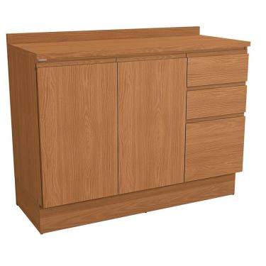 Imagem de Balcão de Pia 2 Porta 3 Gavetas 800mm com Tampo de Madeira Canela