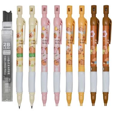 Imagem de Maydahui Lapiseira capivara com apontador de 12 peças, novidade animal, não afiável, com 12 refis de grafite 2B, plástico de 2,0 mm, para desenho escolar