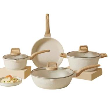 Imagem de Conjunto de 6 panelas antiaderentes para cozinha, utensílios de cozinha, frigideira wok, panelas e frigideiras de pedra médica, fogão de indução, conjunto de 6 peças