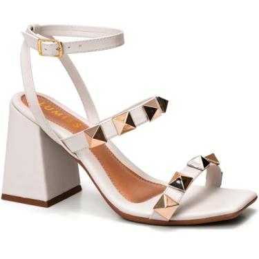 Imagem de Sandália Feminina Salto Alto Bloco Tacha Spike Pirâmide offwhite38