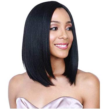 Imagem de XZGDEN Peruca de substituição de cabelo, peruca preta de 35,5 cm, peruca curta e reta para mulheres, peruca sintética de aparência natural, resistente ao calor, peruca ondulada pastel (cor: preta)