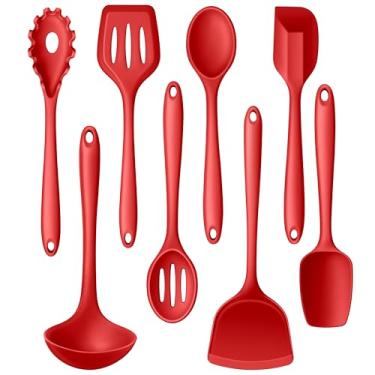 Imagem de LIANYU Conjunto de utensílios de cozinha de 8 peças, utensílios de cozinha resistentes ao calor, utensílios de cozinha de silicone incluem colher, espátula, concha, espátula para panelas
