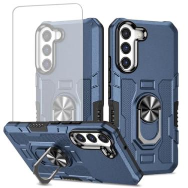 Imagem de Ueokeird Capa para Galaxy S22 5G, capa para Samsung S22 SM-S901U com protetor de tela de vidro temperado, proteção resistente com anel de metal suporte magnético capa de telefone para Samsung Galaxy