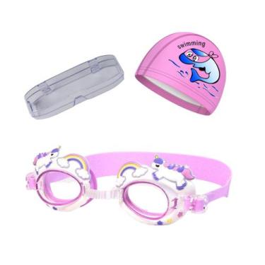 Imagem de Kit Oculos Touca e Estojo de Natação Infantil Unicórnio - Poolsy, Rosa