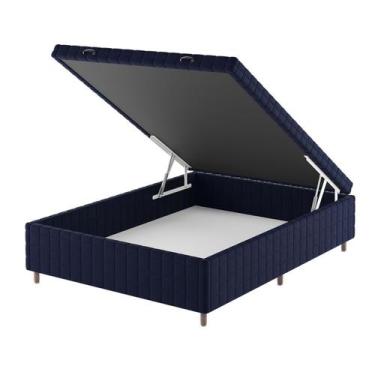 Imagem de Base de Cama Box Casal Vision com Baú Turkey/Azul - Vian, Azul, Modern