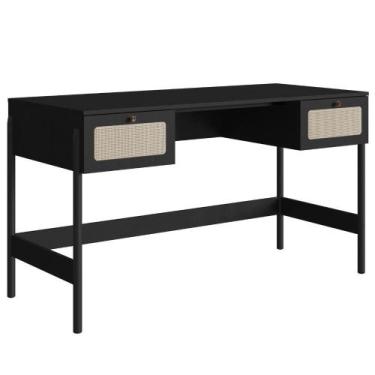 Imagem de Escrivaninha 2 Gavetas Oslo Artesano 139cm (largura) MDP Nero Palha Si