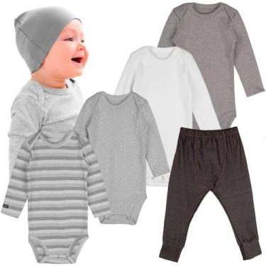 Imagem de Roupa Frio Bebê Conjunto Kit Body Manga Longa e Calça Neutro Minimalis