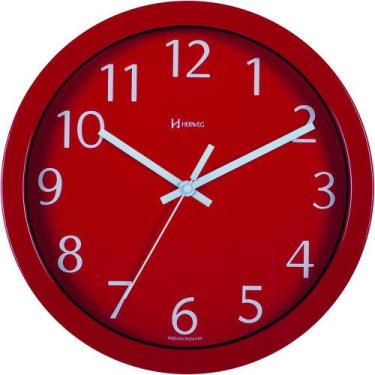 Imagem de Relógio De Parede Alumínio 30cm Preto Herweg 6719, Vermelho