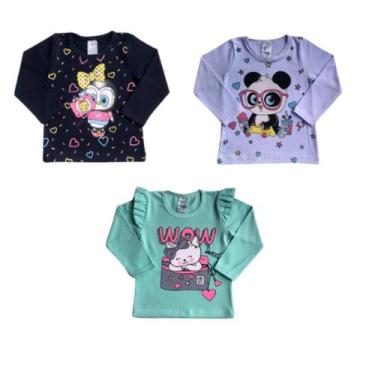 Imagem de Blusa Manga Longa Bebê Menina Infantil Meia Malha Feminino Estampada L