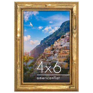 Imagem de Americanflat Porta-retrato 10 x 15 cm com design de bambu - Moldura dourada de bambu com vidro resistente a quebras - Moldura elegante estilo galeria - Moldura de bambu sintético para decoração de