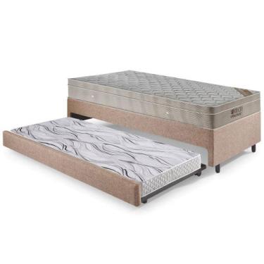 Imagem de Bicama Box Solteiro Linho Marrom 88x188x28 cm com Colchão Airtech Orto