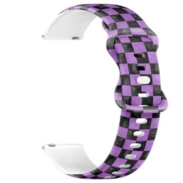 Imagem de Pulseira de silicone macia compatível com Garmin Forerunner 165/165 Music, Forerunner 35/45/45S, 20 mm, xadrez xadrez preto e roxo