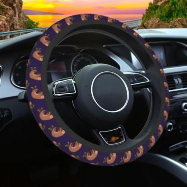 Imagem de Capa de volante de ajuste universal de 38 cm, antiderrapante, protetor de roda lavável para carros, caminhões, SUVs, design de preguiça