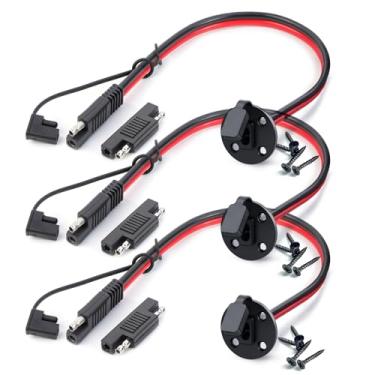 Imagem de MADCATZ 3 peças de porta lateral de soquete SAE de 2 pinos, cabo SAE de 12 AWG, montagem em painel, conector universal embutido para carregador de bateria de gerador solar (1 pé)