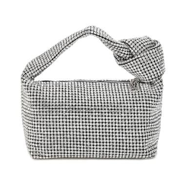 Imagem de Abvokury Bolsa feminina de strass com nó de strass brilhante bolsa de mão de cristal para festa de casamento, Prata
