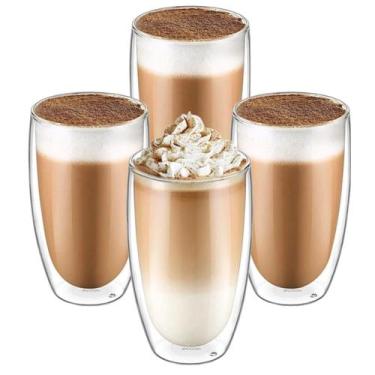 Imagem de Jogo De Copo Vidro Duplo 450ml 4 Peças Café Suco Chá - Majestic, 450ml