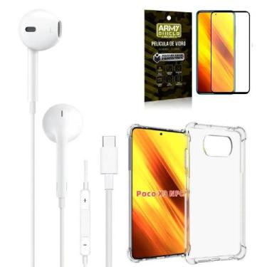 Imagem de Fone Tipo C + Capa Anti Impacto + Película 3D - Armyshield