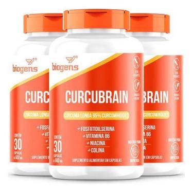 Imagem de Kit 3x Curcubrain, Cúrcuma, Fosfatidilserina, 30cps, Biogens, Neutro