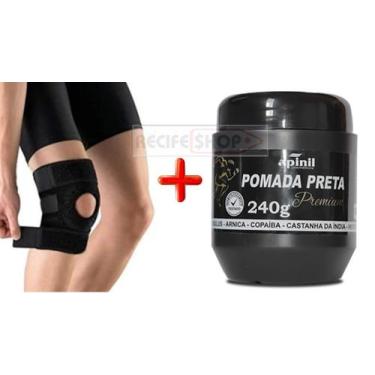 Imagem de Pomada Preta Pote 250g + Joelheira Neoprene Ajustavel Preta - Apinil