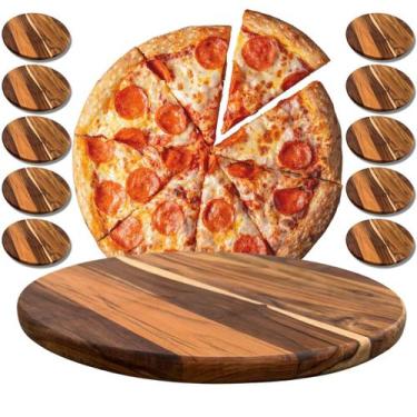 Imagem de Kit 10 Tábuas 35Cm De Madeira Teca Para Cortar E Servir Pizzas - Brasa
