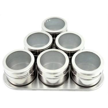 Imagem de Porta Tempero em inox  Magnético Com 6 Frascos + Suporte - kehome