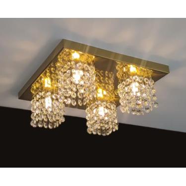 Imagem de Lustre Plafon Cristal 30cm Quadrado Dourado 474/30 - IluminaMundo, 0