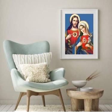 Imagem de Quadro Sagrado Coração De Jesus E Maria - 60x48cm - Quadros On-line
