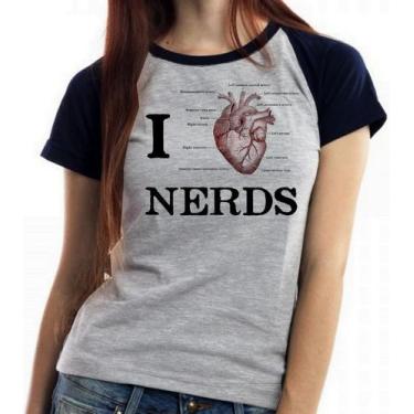 Imagem de Baby look blusa feminina ou Camiseta unissex I love nerds heart coraçã