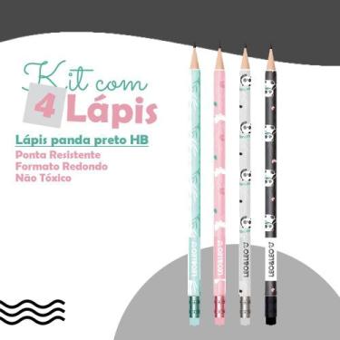 Imagem de Kit 4 Lápis Grafite HB Escolar Decorado Panda Leonora