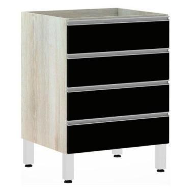 Imagem de Balcão Sem Tampo Gaveteiro 60cm Lis Legno Crem e Preto Tx - LUCIANE