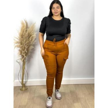 Imagem de Calça Feminina Plus Size Bengaline Cargo com Bolso Lateral Moda Plus S