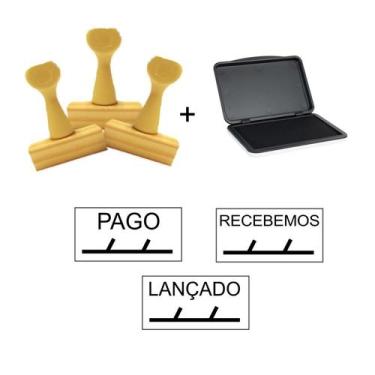 Imagem de Kit 3 Carimbos Pago Recebemos Lançado C/ Almofada Cores  - Nykon , Tin