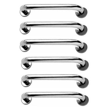 Imagem de Alça de Apoio 40cm Barra Inox Kit 6 Unidades Idoso Cadeirante Deficiente Banheiro Box Suporte Parede Corrimao Segurança Acessibilidade