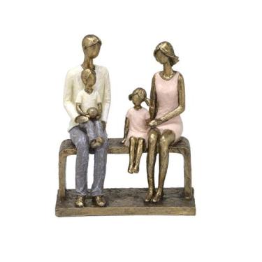 Imagem de Escultura Família Com Menino E Menina No Banco Em Resina - Espressione