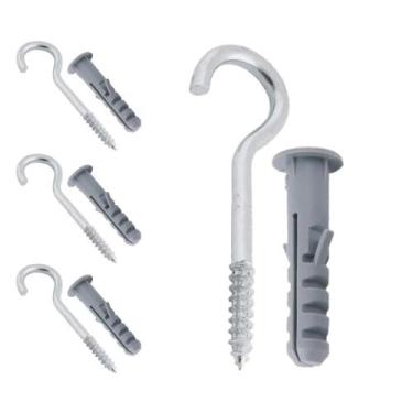 Imagem de Kit 4 Parafuso Gancho Com Bucha 6mm de Aço Para Parede Tela Rede de Pr