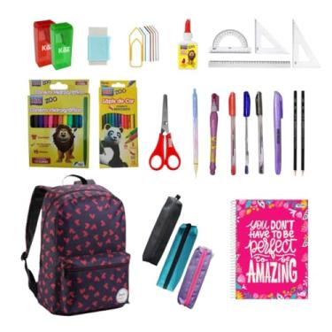Imagem de Kit Material Escolar 48 Itens Ensino Médio Fundamental Colegial Faculdade Completo Mochila Estojo