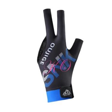 Imagem de Dynwave Luva de bilhar de 3 dedos Luva de taco de sinuca para mulheres Homens Luva de taco de sinuca Resistente ao desgaste Respirável Ajustável Luva elástica, Preto Azul