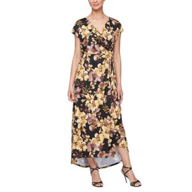 Imagem de S.L. Fashions Vestido midi feminino de manga curta estampado com stretch, Preto Multi, 42