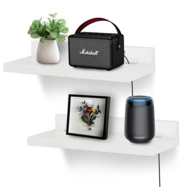 Imagem de NIUBEST Pequena prateleira flutuante para parede, prateleira de parede de 22 cm com orifício para cabo, pequenas prateleiras de exibição para câmeras, webcam, roteador, alto-falante inteligente,