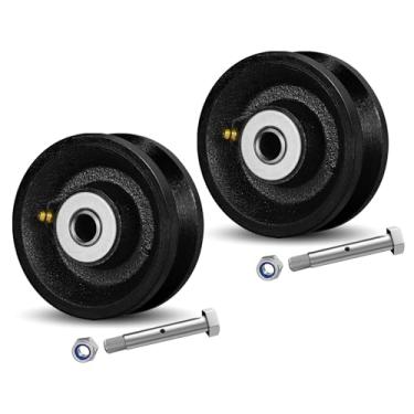 Imagem de CWfutureparts Roda ranhura V de ferro fundido de 10 cm x 3,8 cm com rolamento de rolos, capacidade de 544 kg, rodízios de metal industrial para trilhos de rolo, portões deslizantes (pacote com 2