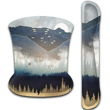 Imagem de Apoio de pulso para teclado e mouse pads com descanso de pulso, conjunto de suporte de espuma de memória, mouse pad ergonômico, fácil digitação e alívio da dor para computadores de escritório em casa, laptop, jogos de montanha