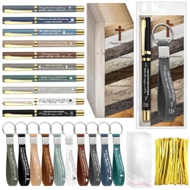 Imagem de Lincia Conjunto de 30 canetas esferográficas inspiradoras cristãs escrituras, cartões motivacionais, chaveiros religiosos, presente de agradecimento à escola dominical para professores, estudantes,