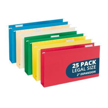 Imagem de Pastas de arquivo suspensas tamanho ofício de 25 Blue Summit Supplies expansíveis, expansão de 5 cm para capacidade extra, cores sortidas, pacote com 25