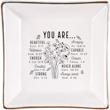 Imagem de Baobeily Presentes cristãos para mulheres – Bandeja de pratos inspiradora, presentes espirituais católicos religiosos, prato de joias com versículo da Bíblia para aniversários, Natal