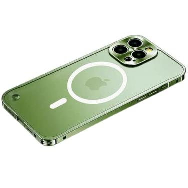 Imagem de Capa de telefone de alumínio de luxo para iPone 12 13 14 15 Pro Max, capa de armadura de acrílico fosco à prova de choque para iPhone 14 15 Plus, verde, para iPhone 15 Plus