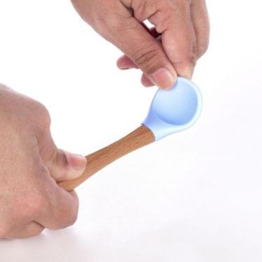 Imagem de Colher Silicone E Bambu Infantil Bebê Flexível Introdução Alimentar Re